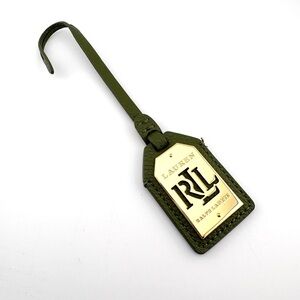 Ralph Lauren Olive Green Leather Luggage / Hang Tag with Gold RLL Plate